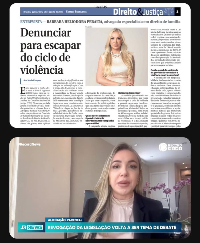 Entrevista à Correio Braziliense e participação na Record News sobre alienação parental